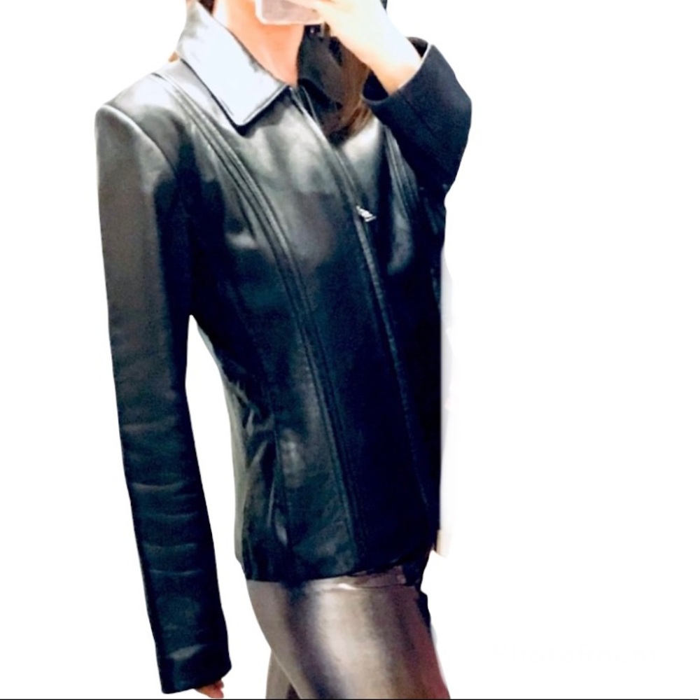 Jones Wear Sport lined soft leather bikercore baddie aesthetic jacket black M - Picture 2 of 11